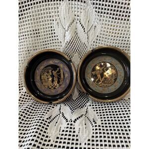 2-Ashtray Roman-Greek 24k Gold W/ Black Greek Key God Greece - Adis- 2 Ashtrays